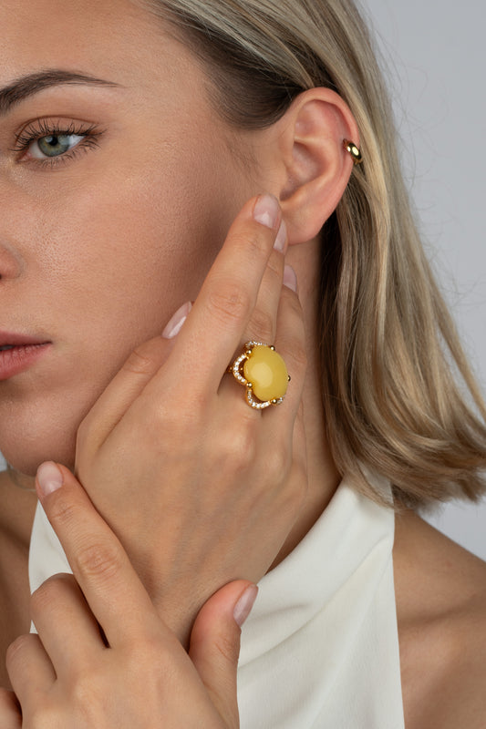 Prabangus paauksuotas gintaro žiedas „Sol Floreus“