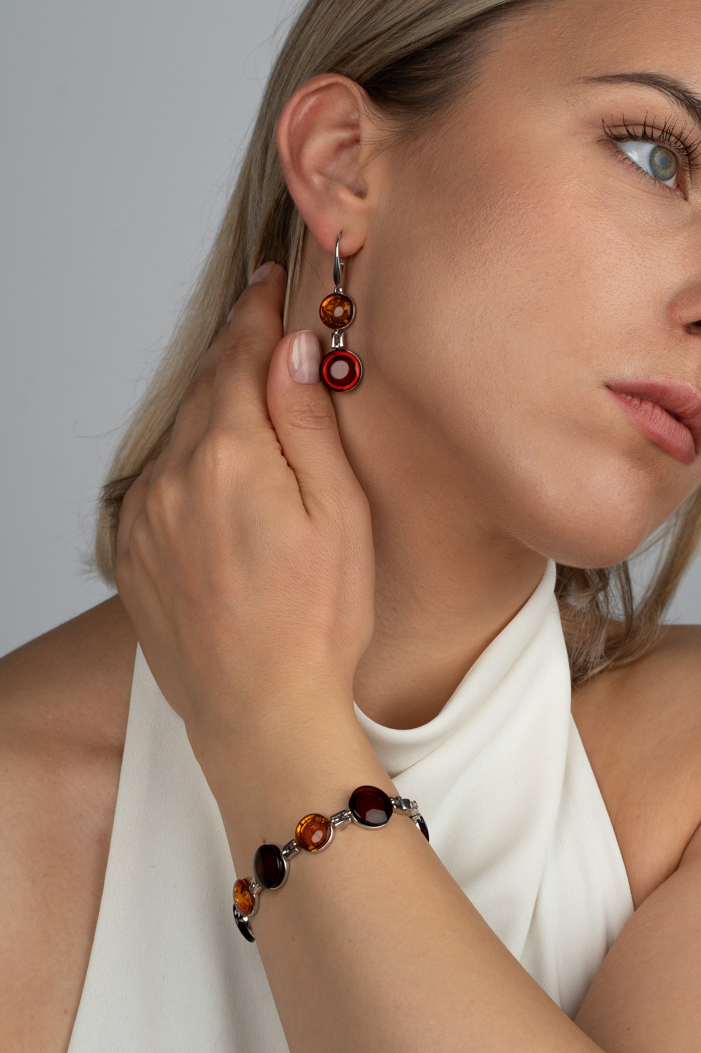 Silver Bracelet With Cherry & Honey Amber "Solaris Vinculum"