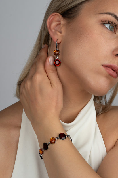Silver Bracelet With Cherry & Honey Amber "Solaris Vinculum"