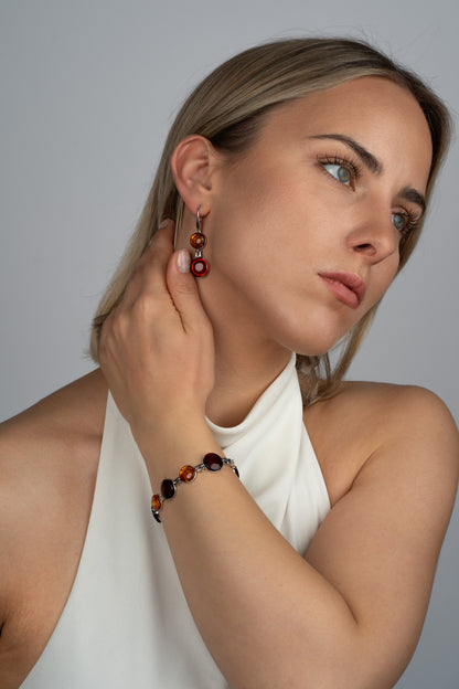 Silver Bracelet With Cherry & Honey Amber "Solaris Vinculum"