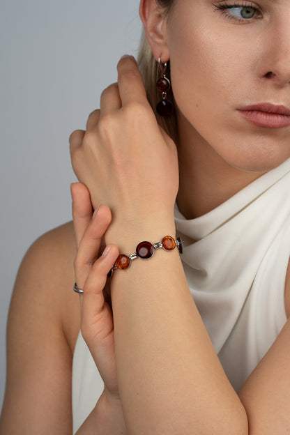 Silver Bracelet With Cherry & Honey Amber "Solaris Vinculum"