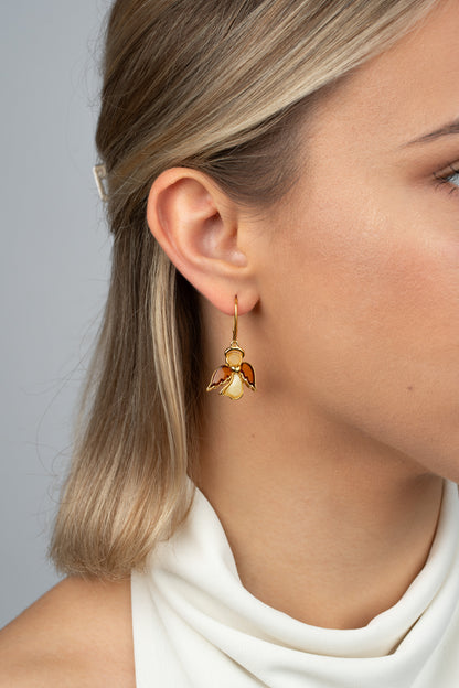 Paauksuoti auskarai su medaus ir pienišku gintaru „Custodes Solis“