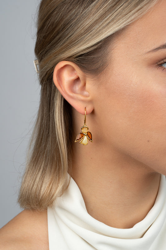 Paauksuoti auskarai su medaus ir pienišku gintaru „Custodes Solis“