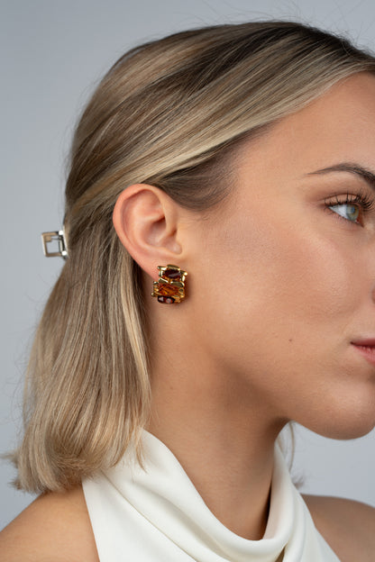 Paauksuoti auskarai su vyšnių ir medaus spalvos gintaru „Flamma Aurea"