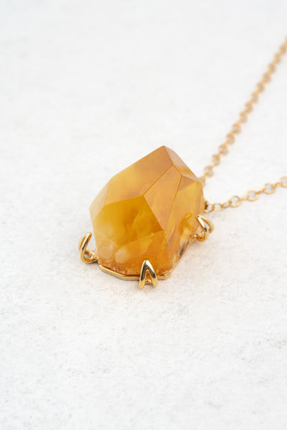 Vienetinis Paauksuotas Geltonojo Gintaro Kaklo Papuošalas „Aurora Mellea“