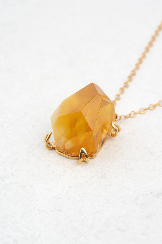 Vienetinis Paauksuotas Geltonojo Gintaro Kaklo Papuošalas „Aurora Mellea“