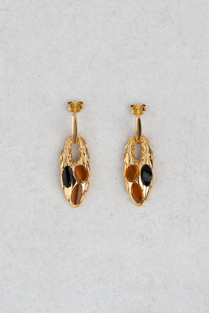 Modernūs paauksuoti gintaro auskarai „Lacrima Solis“