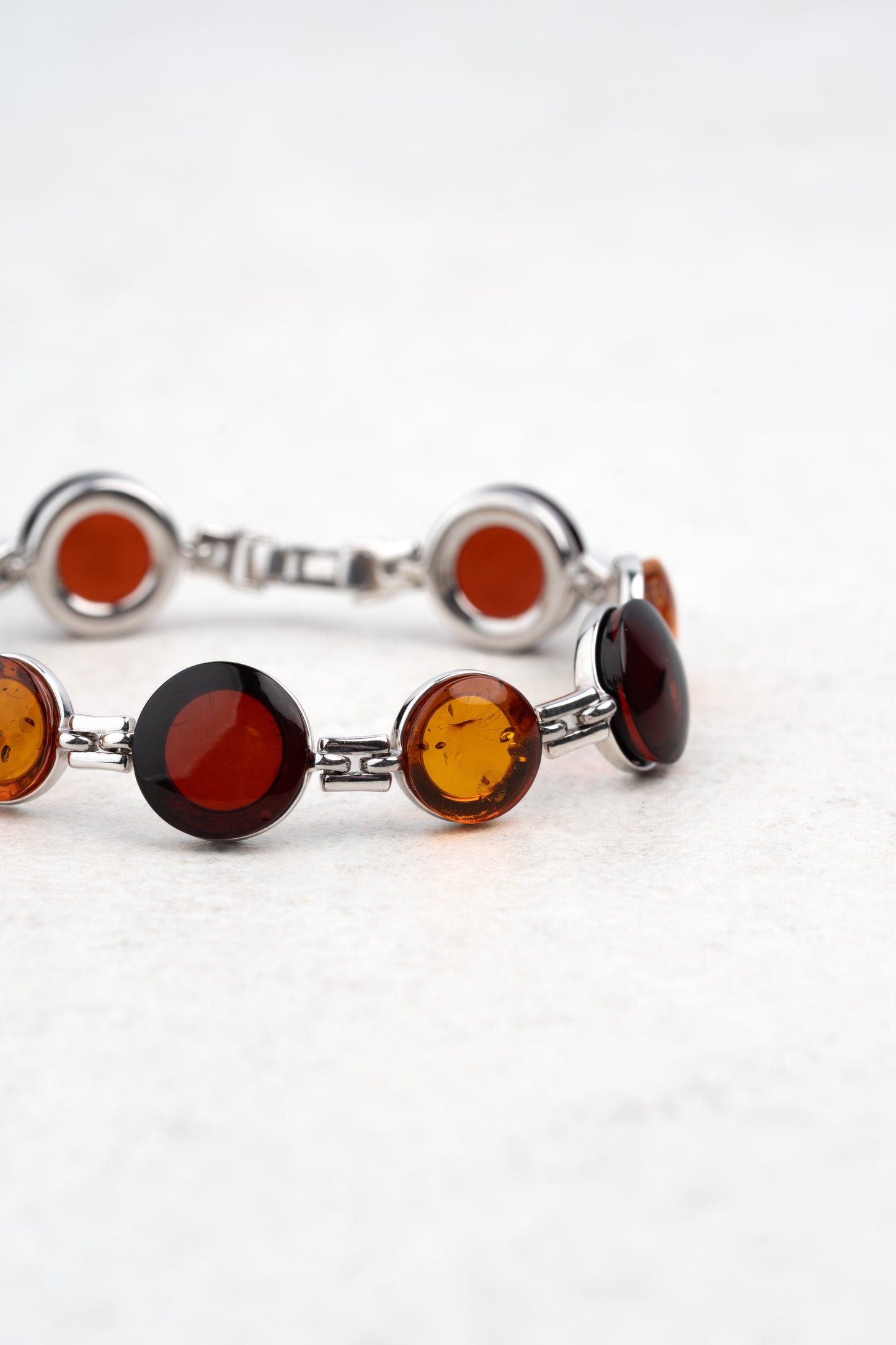 Silver Bracelet With Cherry & Honey Amber "Solaris Vinculum"