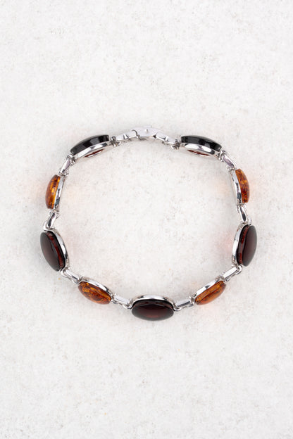 Silver Bracelet With Cherry & Honey Amber "Solaris Vinculum"