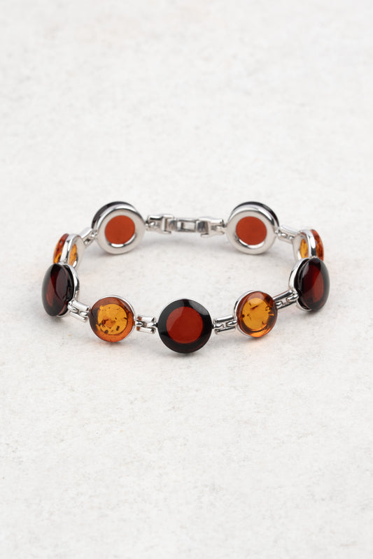 Silver Bracelet With Cherry & Honey Amber "Solaris Vinculum"