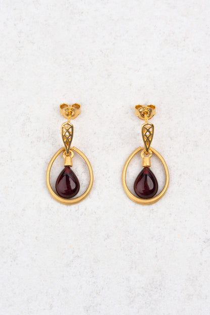 Paauksuoti gintaro auskarai su vyšniniu gintaru „Umbra Solis"