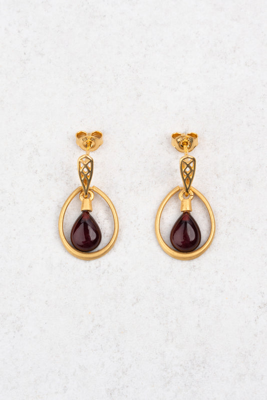 Paauksuoti gintaro auskarai su vyšniniu gintaru „Umbra Solis"