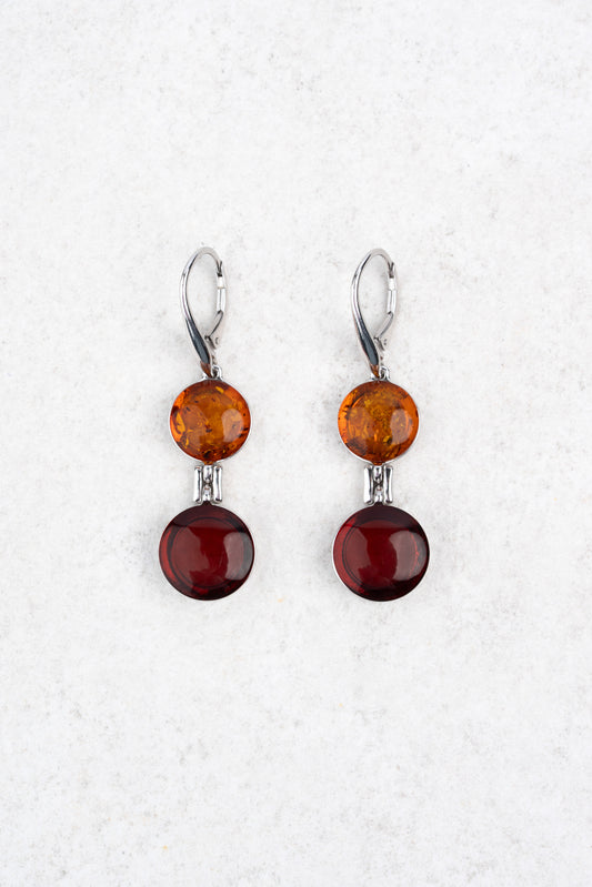 Sidabriniai auskarai su vyšnių ir medaus spalvos gintaru „Ambarum Duo"