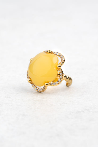 Prabangus paauksuotas gintaro žiedas „Sol Floreus“