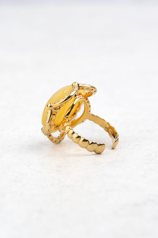 Prabangus paauksuotas gintaro žiedas „Sol Floreus“