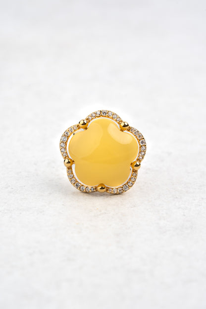 Prabangus paauksuotas gintaro žiedas „Sol Floreus“