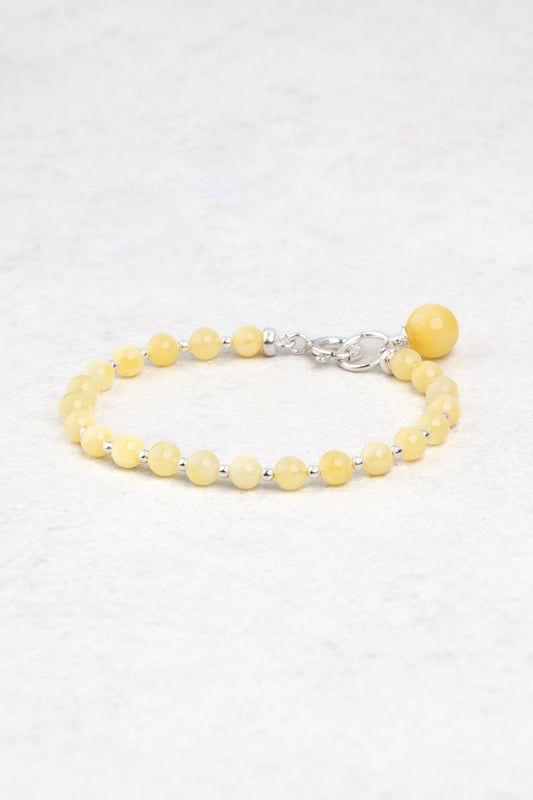 Silver Bracelet with Milky Baltic Amber "Luna Alba"