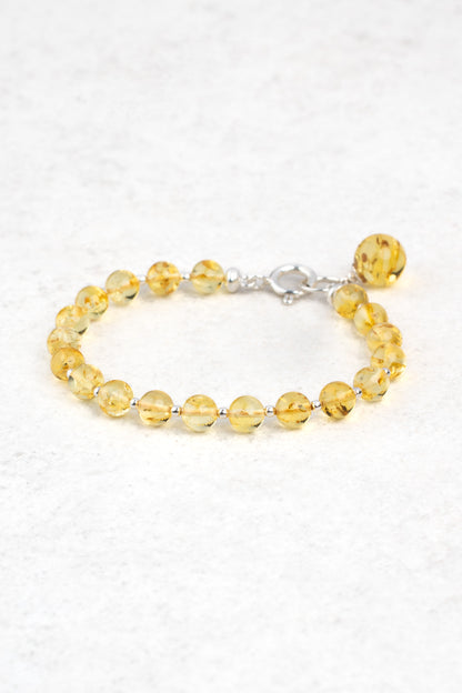 Silver Bracelet with Yellow Baltic Amber "Aurora Mellea"