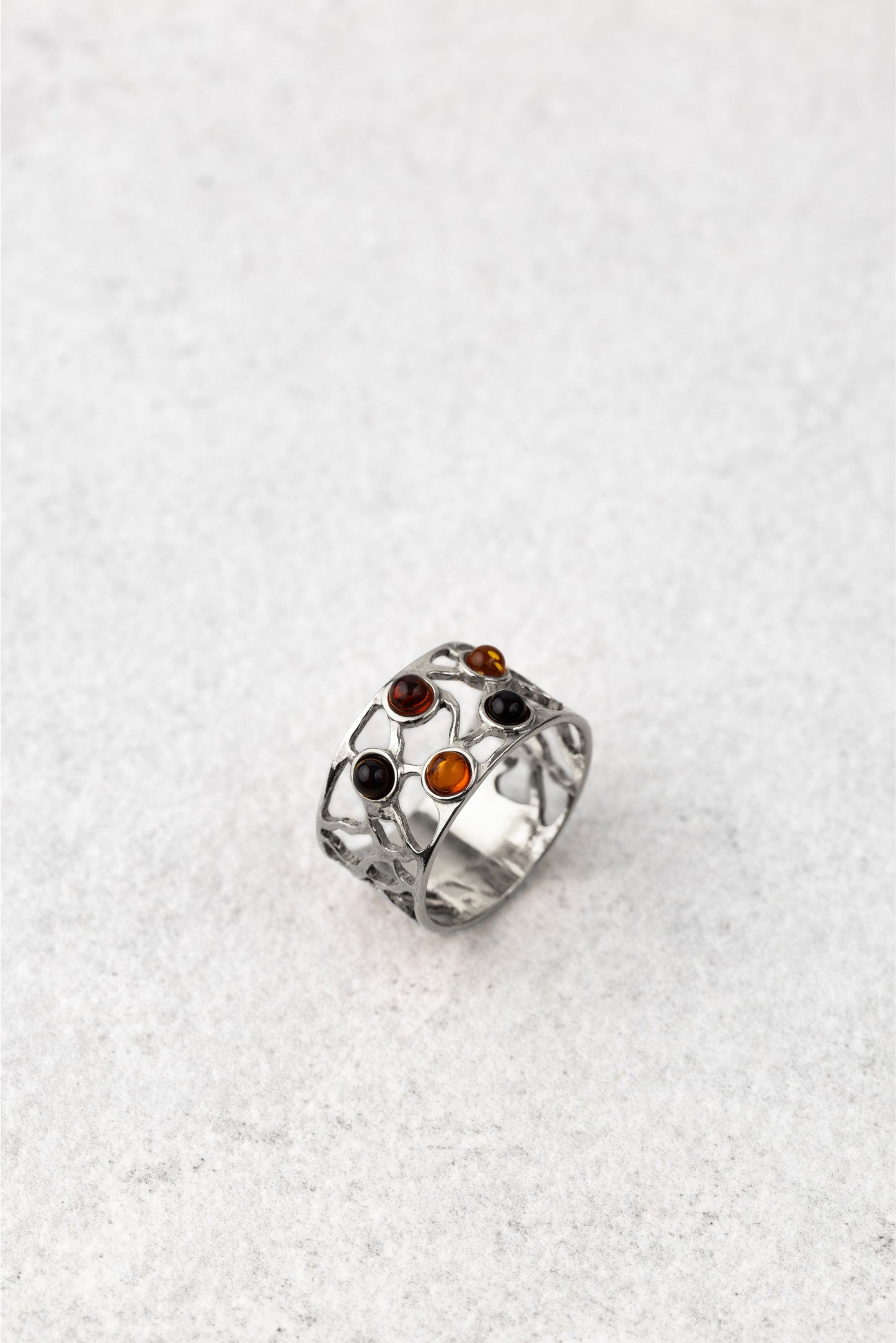Gold-Plated Ring with Colored Amber "Regia Vita Argentum"