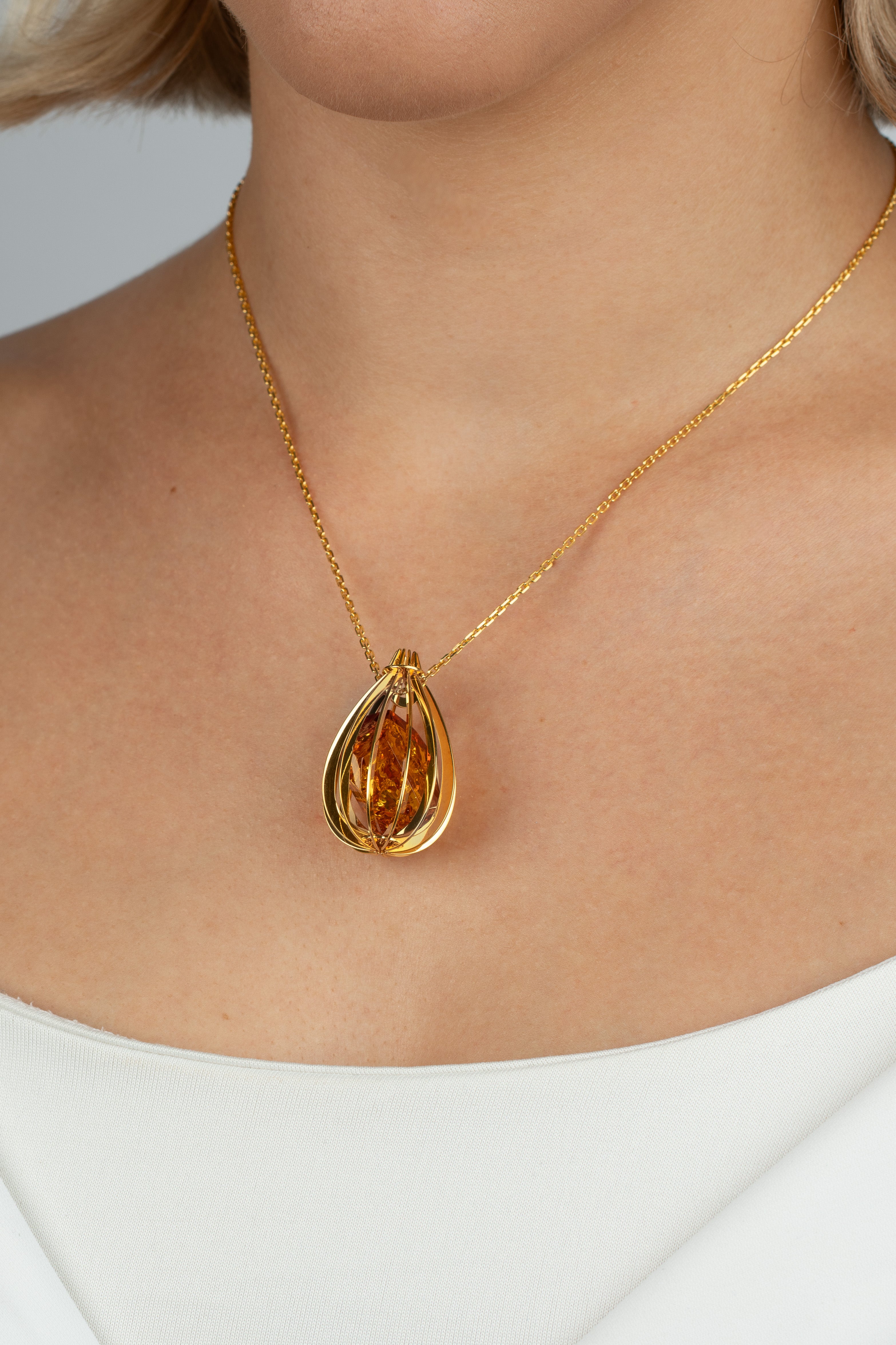 Unique Gold-Plated Honey Amber Necklace "Lux Interior"