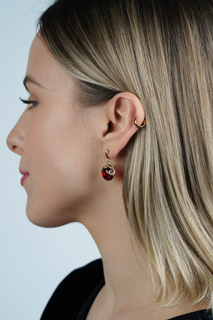 Gold-Plated Earrings with Natural Red Amber "Peccatum Dulce – Cochlea"
