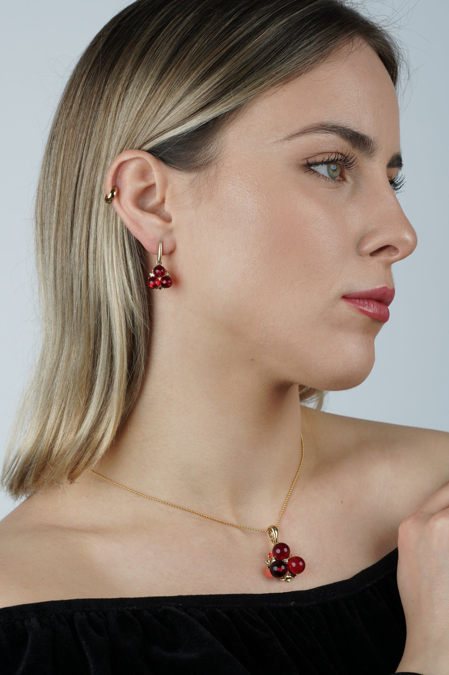 Gold-Plated Earrings with Natural Red Amber "Peccatum Dulce – Cerasa"