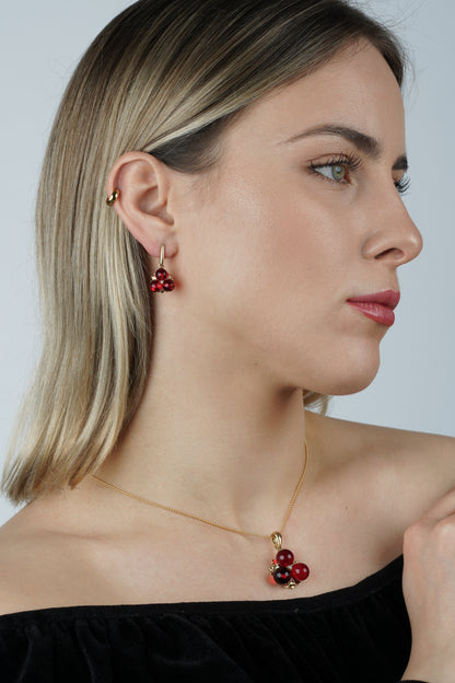 Gold-Plated Earrings with Natural Red Amber "Peccatum Dulce – Cerasa"