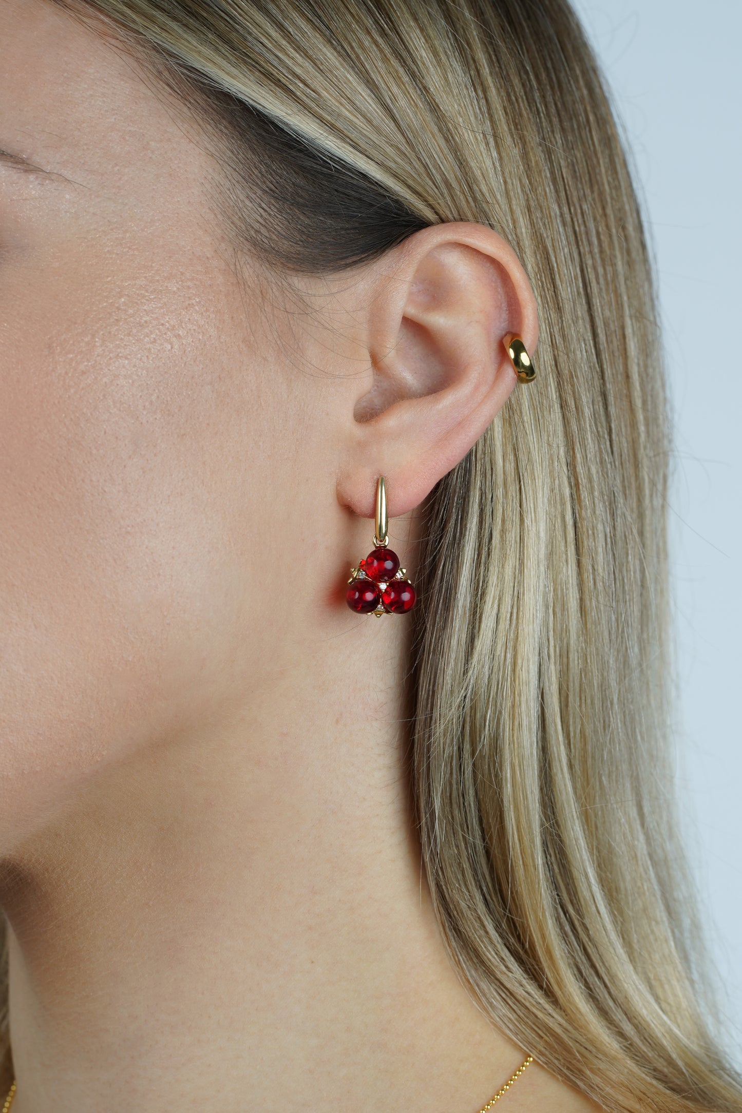 Gold-Plated Earrings with Natural Red Amber "Peccatum Dulce – Cerasa"