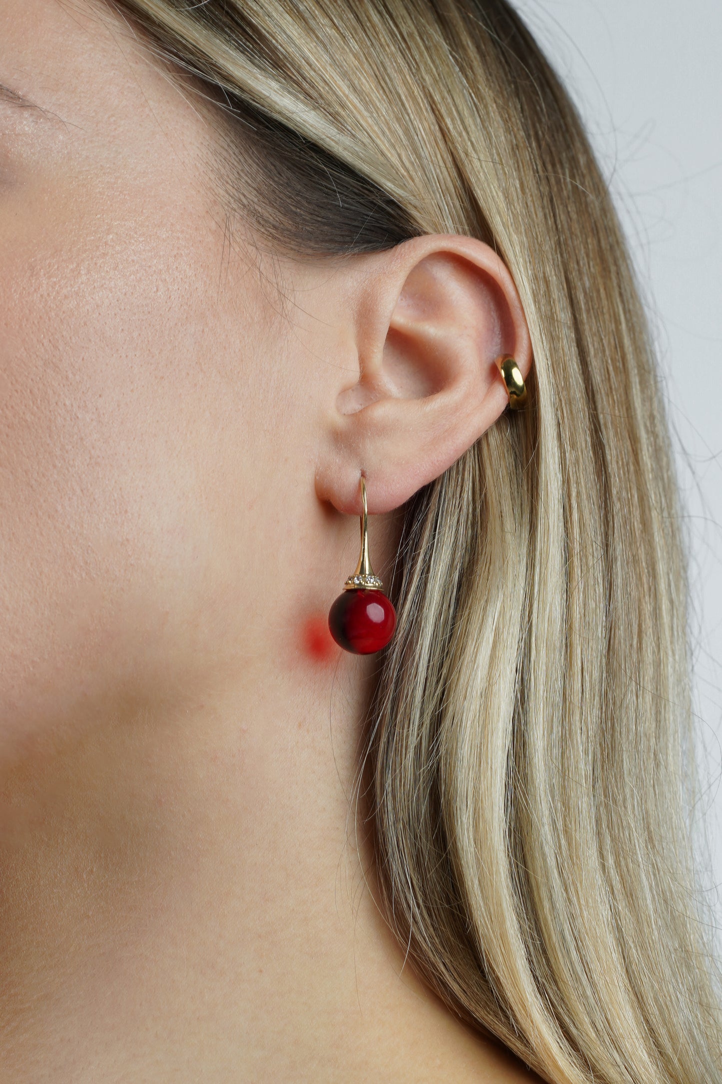 Gold-Plated Earrings with Natural Red Amber "Peccatum Dulce – Vena"