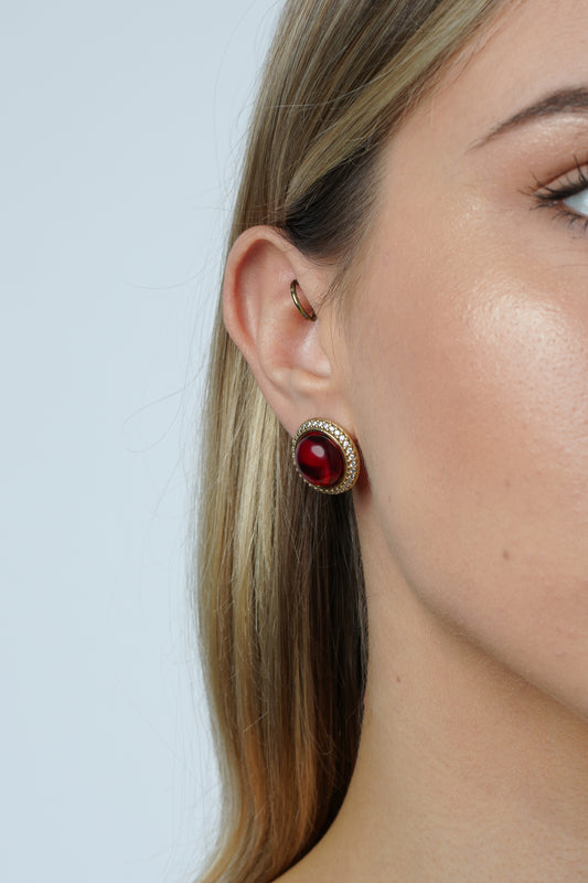 Gold-Plated Earrings with Natural Red Amber "Peccatum Dulce – Nexus"