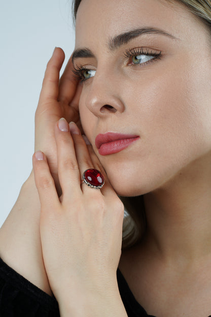 SIlver Ring with Natural Red Amber "Peccatum Dulce – Gelu"
