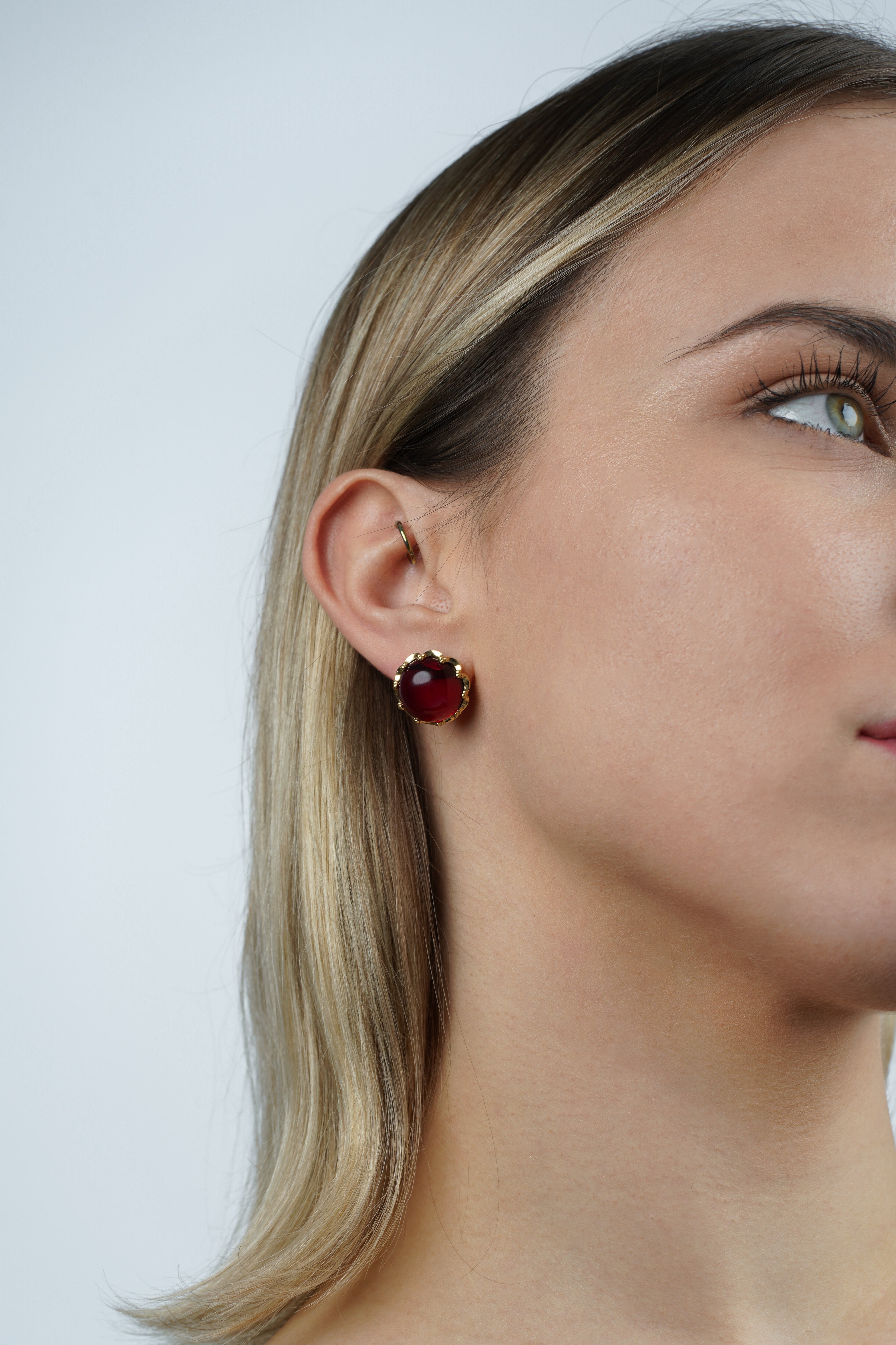 Gold-Plated Earrings with Natural Red Amber "Peccatum Dulce – Monile"
