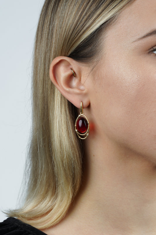 Gold-Plated Earrings with Natural Red Amber "Peccatum Dulce – Custodia"