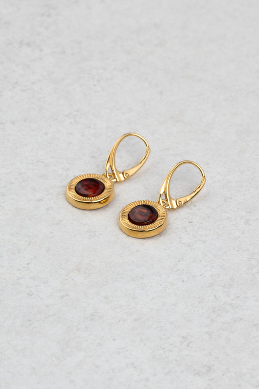 Gold-Plated Earrings with Cherry Amber "Aurea Solis - Verde"