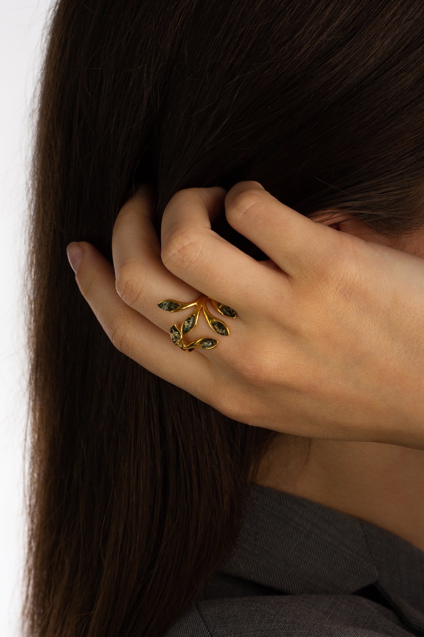 Gold-Plated Ring with Green Amber “Florentia Aurea Viridis”