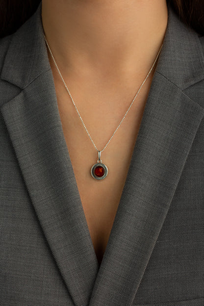 Silver Necklace with Amber "Aura Silver-Honey"