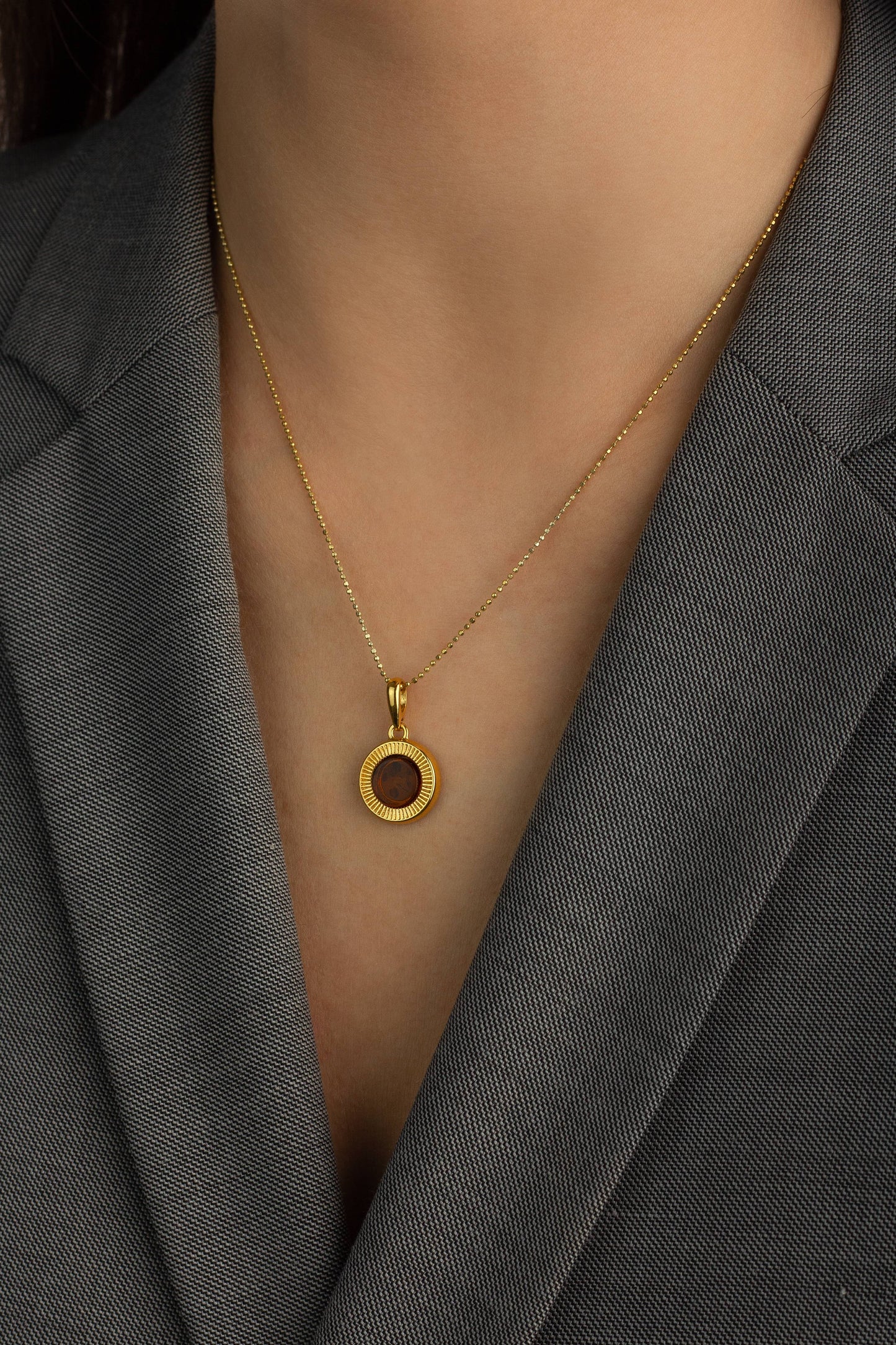Gold-Plated Amber Pendant with Cherry Amber "Aurea Solis"