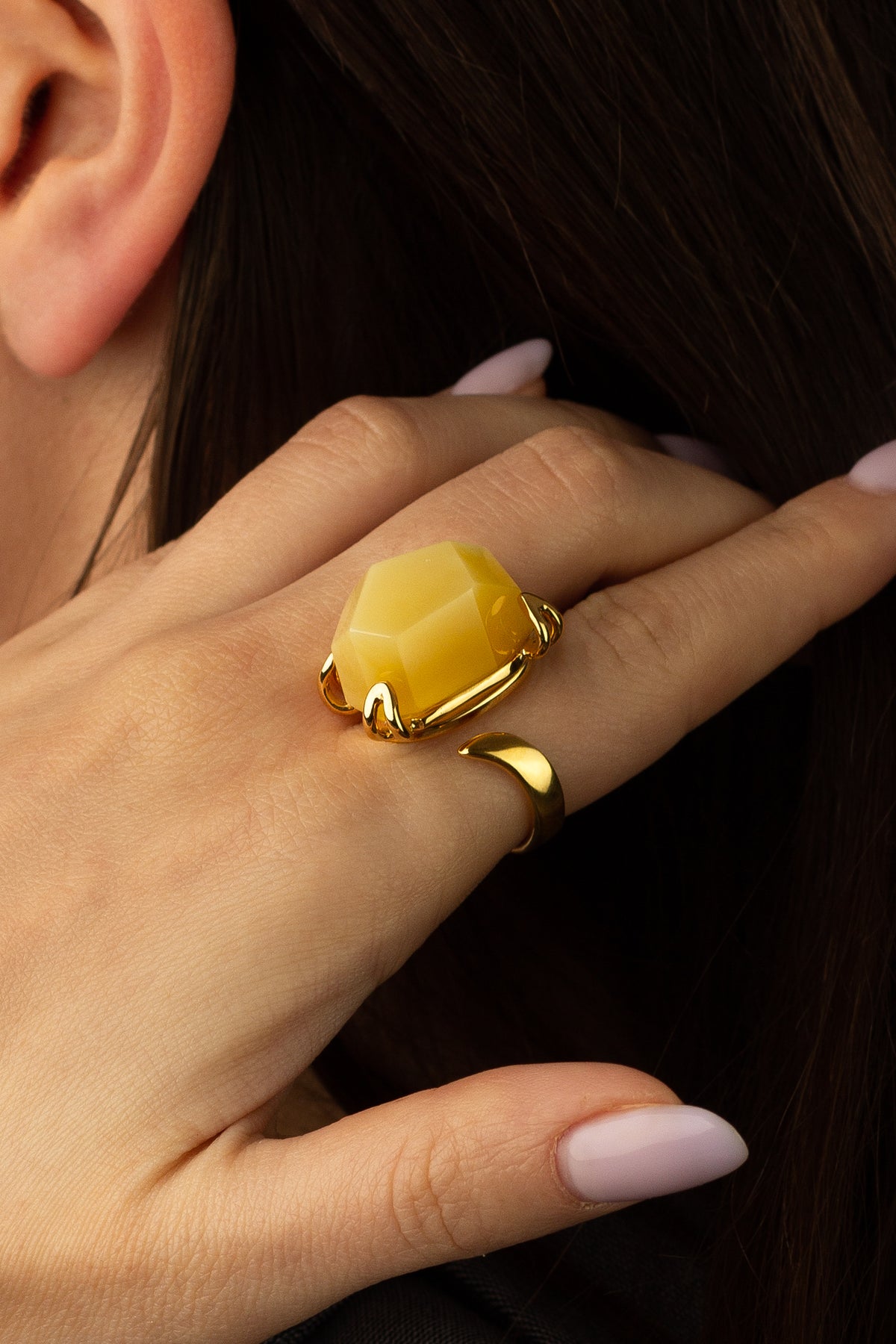 Yellow Baltic Amber Ring “Royale Aurum”