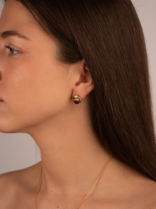 Gold-Plated Earrings with Honey and Cherry-Colored Amber „Horizon Solis“