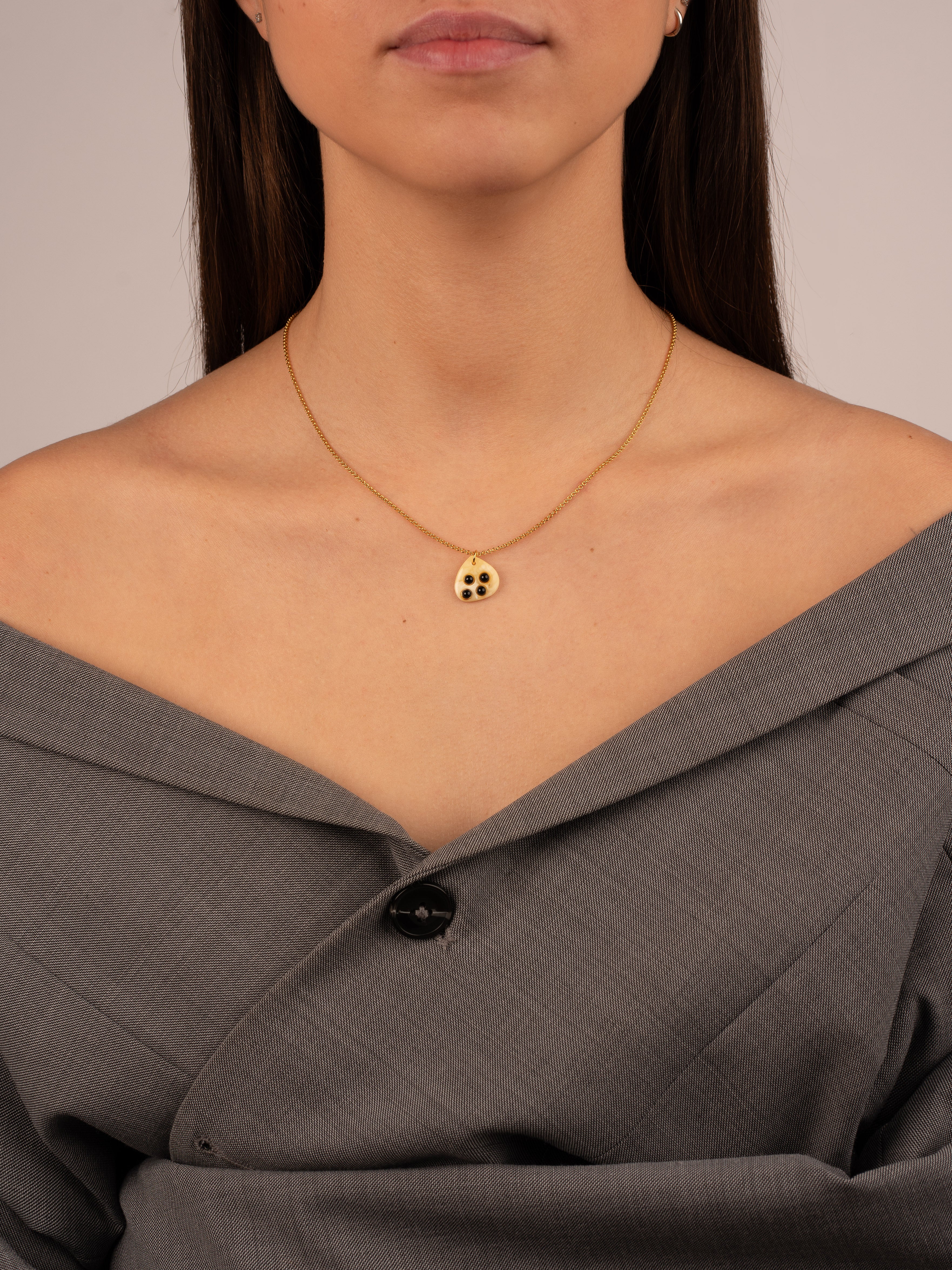 Minimalist Gold-Plated Pendant with Milky Baltic Amber "Obsidian Harmony"