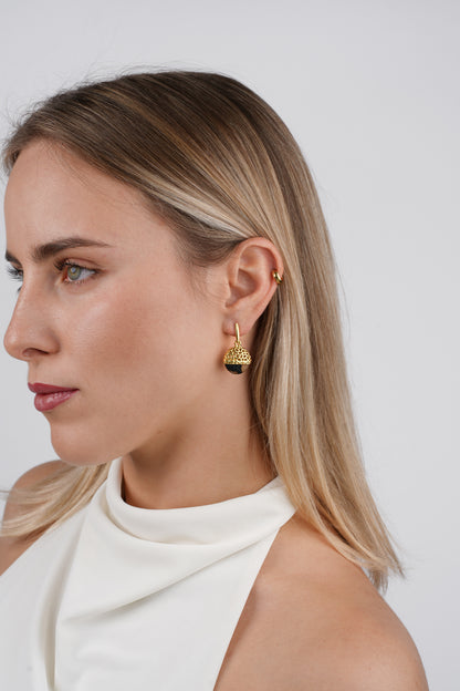 Gold-Plated Earrings with Green Amber "Ars Mutatio - Eira"