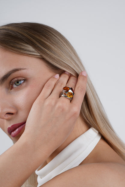 Unique Silver Ring with Baltic Amber "Flos Mellis"