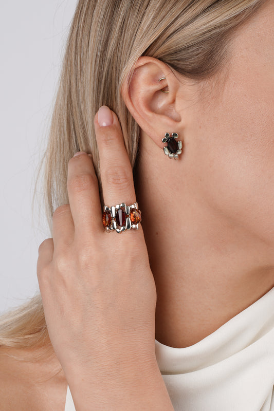 Silver Ring with Cherry & Honey Amber "Luxar Ambrosium - Origo“