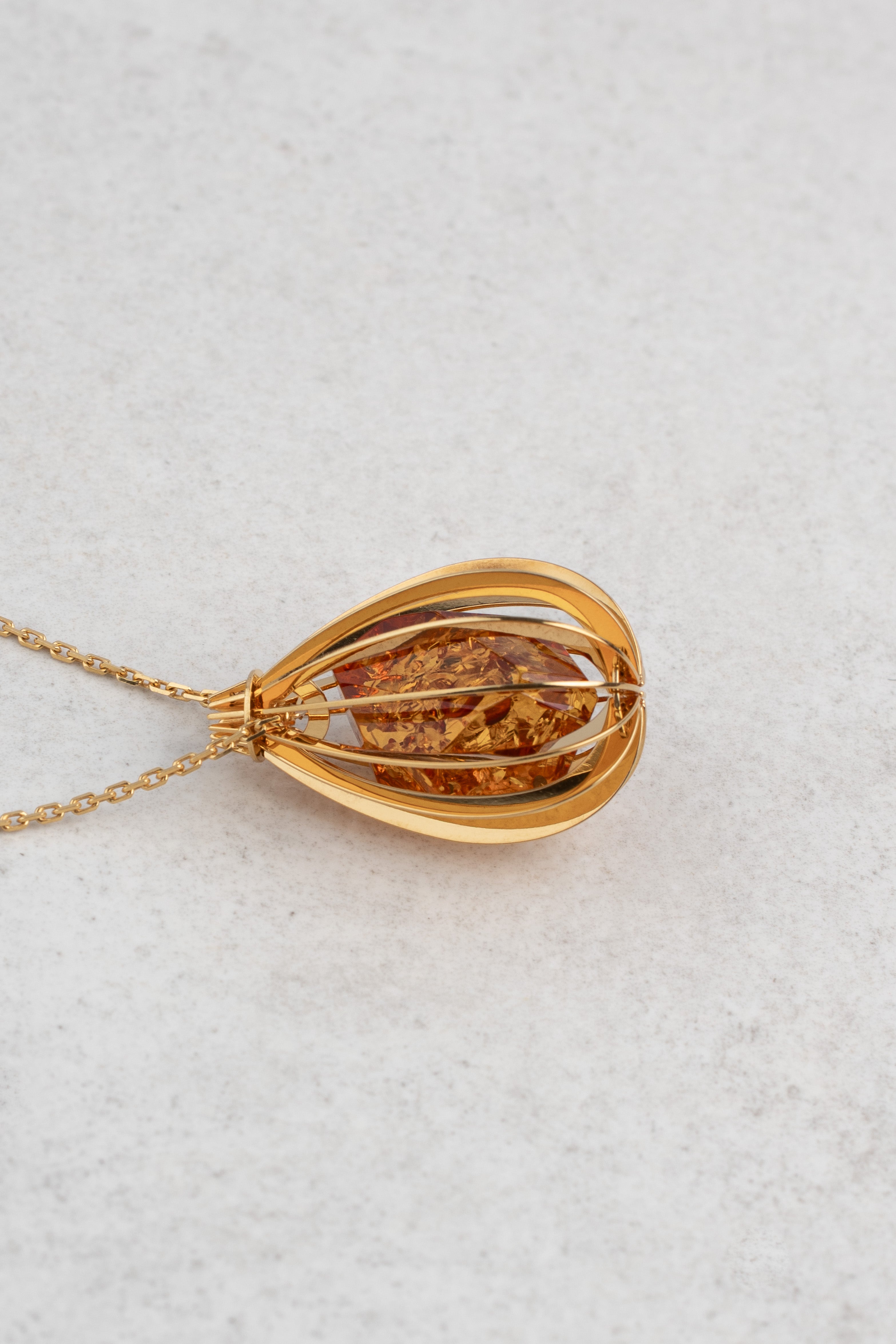 Unique Gold-Plated Honey Amber Necklace "Lux Interior"