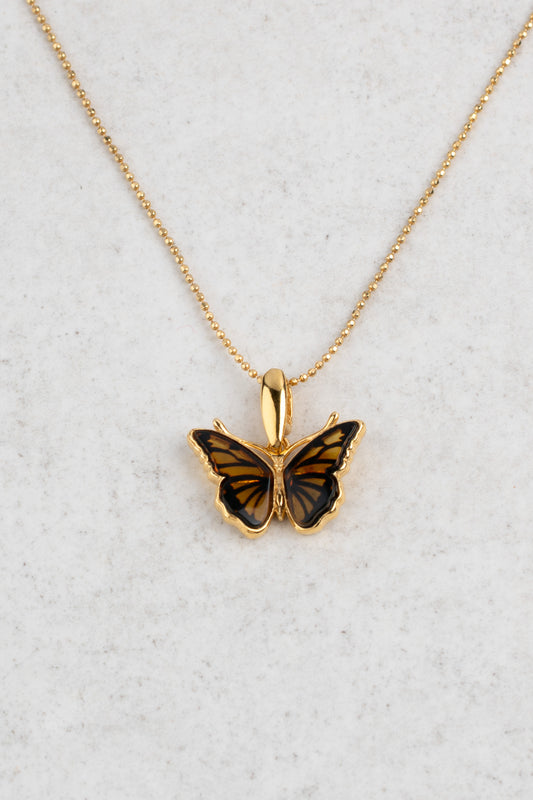Paauksuotas gintarinis skaidraus gintaro pakabukas „Aurea Papilio“