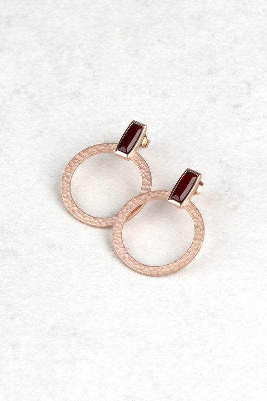 Rose-Gold Plated Earrings with Cherry Amber „Argentum Circulus Rose“
