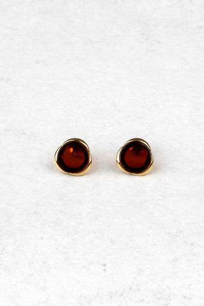 Gold-Plated Earrings with Cherry-Colored Amber "Florentia Aurum"