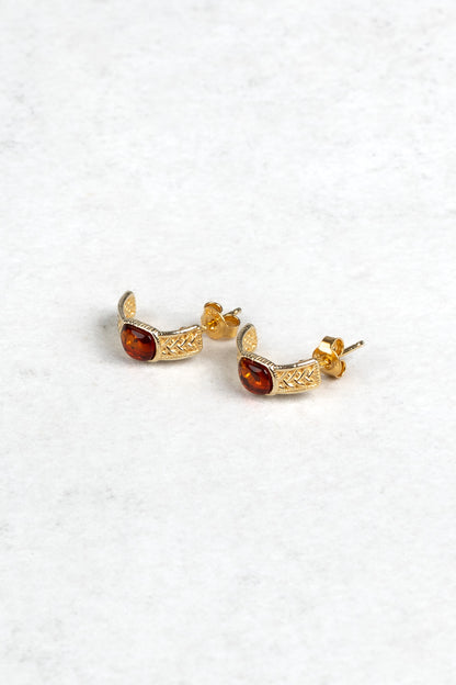 Gold-Plated Earrings with Honey-Colored Amber "Aurum Coronis"