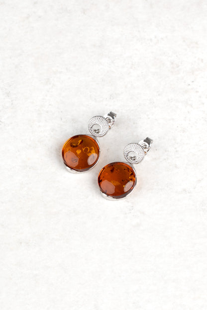 Silver Earrings with Honey-Colored Amber "Argentum Perla"