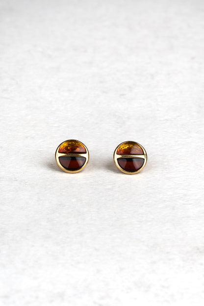 Gold-Plated Earrings with Honey and Cherry-Colored Amber „Horizon Solis“
